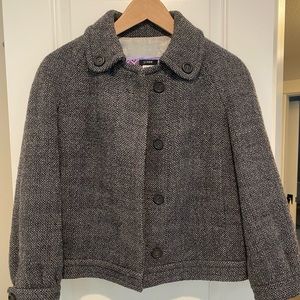 J Crew Cropped Gray and Black Wool Cost with Three-Quarter Sleeves